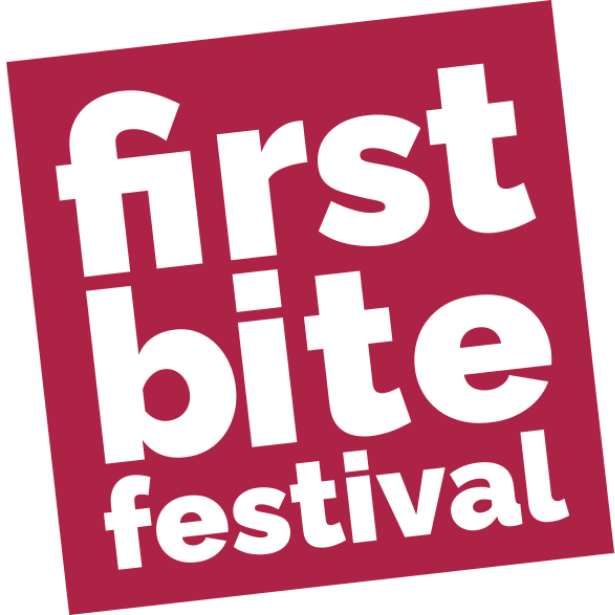 Cut out letters in a red square which read 'First Bite Festival'